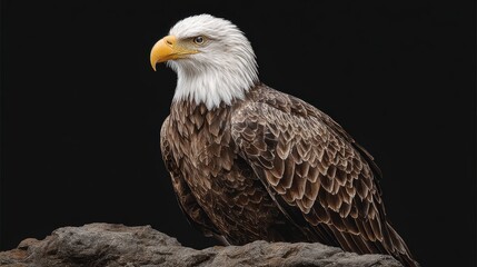Obraz premium A bald eagle standing proudly, showcasing its strength, isolated on background