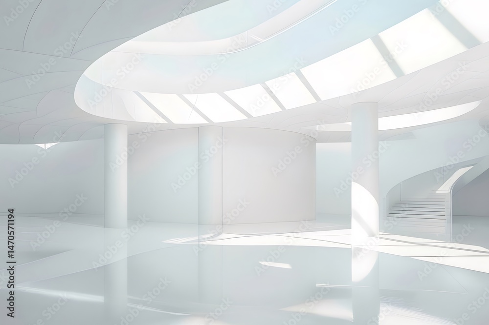 Aufkleber 明るい白い建築インテリア 現代的なデザイン空間 柱が特徴