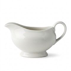 White ceramic gravy boat isolated on a white background. Sauce boat, serving dish, tableware, elegant, simple