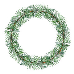 illustration of a wreath frame made of pine branches isolated on a white background
