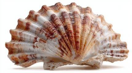 Obraz premium A scallop sea shell, delicate and textured, isolated on white background