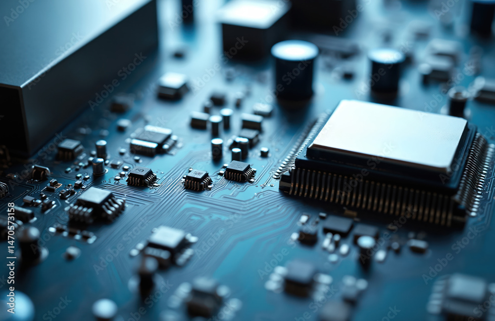 Leinwandbilder close-up of modern computer mainboard electronic background. circuit board with processor, microchip