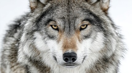 Fototapeta premium An angry gray wolf with a fierce expression, isolated on white background