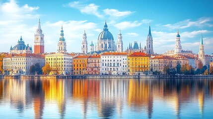 Fototapeta premium Ancient classical city skyline riverfront view high resolution picture
