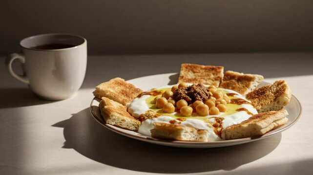 Fatteh breakfast lebanese food middle eastern cuisine chickpea yogurt bread delicious healthy morning meal