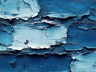 Abstract textured artwork featuring shades of blue paint with visible brushstrokes and cracking effects creating a layered and distressed aesthetic