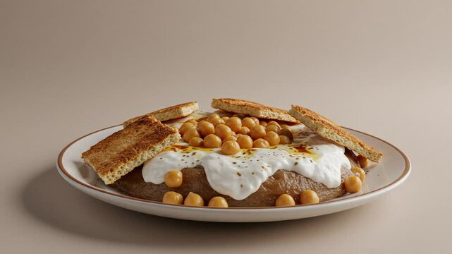 Delicious fetteh recipe with chickpeas yogurt and pita bread middle eastern cuisine food photography