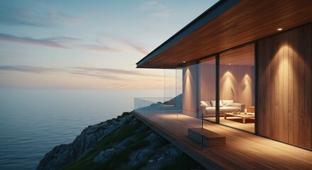 Cliffside home with ocean view at sunset