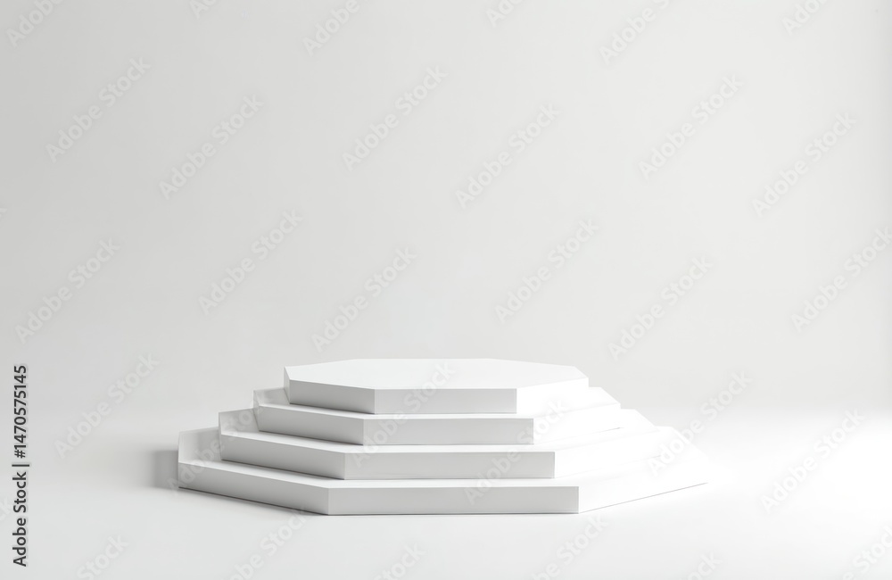 Poster white octagon shaped product display platform on white background. geometric shape minimalist design