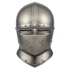 A medieval knight's helmet with chainmail, isolated on a white