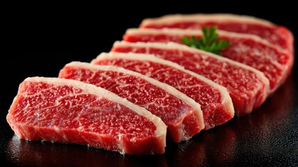 Set of raw Japanese wagyu beef steak sliced, showcasing the luxury of fine meat, isolated on background