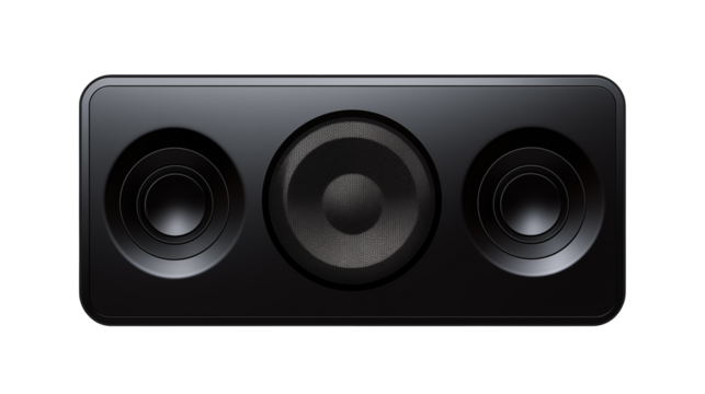 Sleek Black Speaker System High-Fidelity Audio Equipment Modern Design Studio Sound