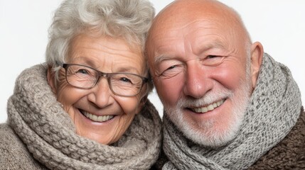 Portrait of a happy elderly couple smiling together, radiating warmth and joy, isolated on background