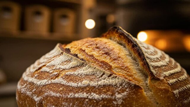 Freshly baked sourdough bread loaf recipe homemade artisan bakery crusty bread food photography closeup shot