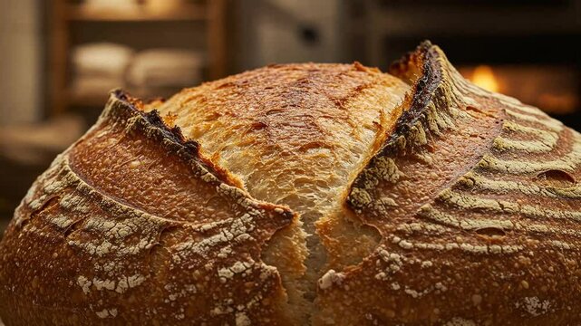Freshly baked sourdough bread loaf artisan bakery crusty bread homemade bread baking food photography