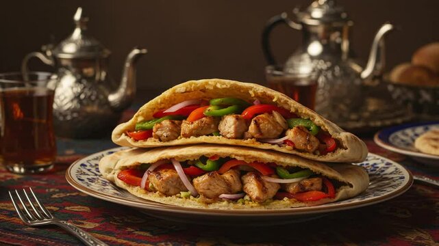 Delicious chicken shawarma pita sandwich recipe with fresh vegetables and middle eastern spices