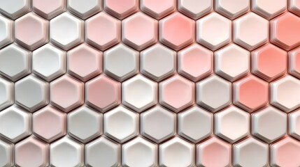 Naklejka premium 3D render of a repeating hexagonal pattern with shades of pink, gray, and white.