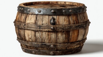 Fototapeta premium Old wooden barrel, rustic and aged, isolated on background