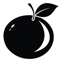 Simple monochrome citrus fruit with stem and leaf design on white background