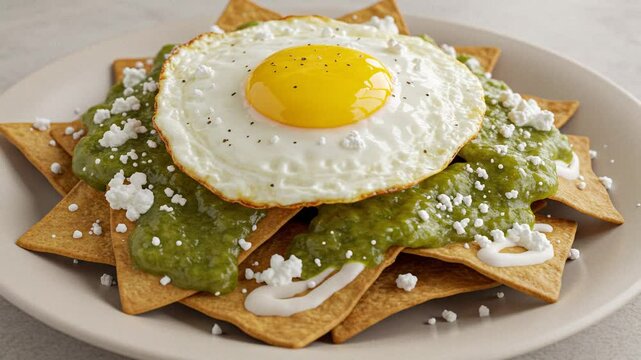Chilaquiles verdes recipe with fried egg and queso fresco authentic mexican breakfast food delicious dish