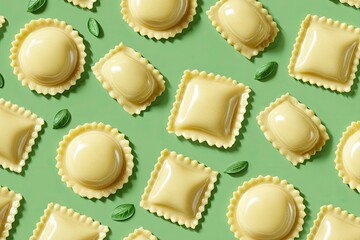Ravioli Pattern Pasta Green Backdrop Food.