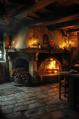 warm hearth in a humble cottage, where a family bows their heads in prayer before a simple meal