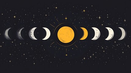 Celestial Moon Phases Cycle Art.
