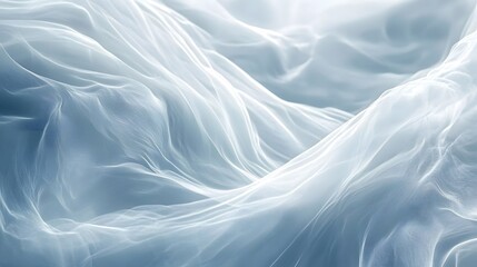 Fototapeta premium Digital illustration of flowing, translucent blue-grey fabric with soft, ethereal white highlights.