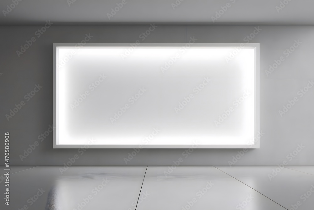 Poster 明るい白い矩形フレームと照明を備えたモダンな白い壁の長方形のライトボックス