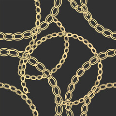 Fashion design made with gold colored chain jewelry seamless pattern on a black background	
