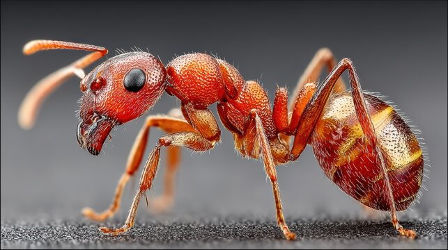 Red ant close-up, full-body, showcasing detail, isolated on background