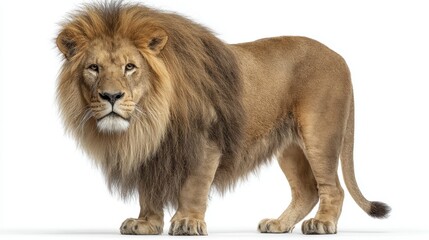 Obraz premium Portrait of a lion, full-body, standing proud, isolated on white background