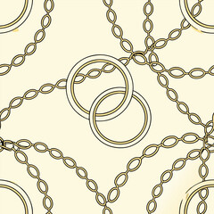 Fashion design made with gold colored chain jewelry seamless pattern on a black background	
