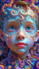 Fototapeta premium A smiling child in a dreamy, magical background—capturing joy, innocence, and wonder in art.