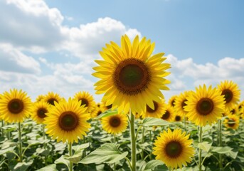 Fototapeta premium Sunflower field under blue sky