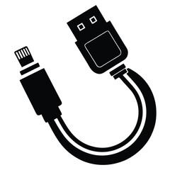 Black USB to Mini USB connector cable isolated against a white backdrop