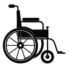Isolated black wheelchair profile shows mobility equipment designed for people with physical challenges