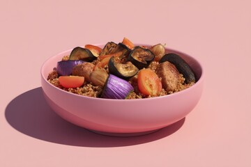 Fototapeta premium Grain Bowl with Roasted Vegetables with Pink Background.