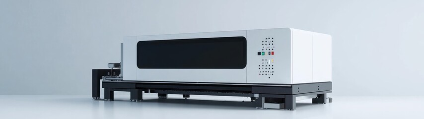 Modern industrial laser cutting machine in a  setting.