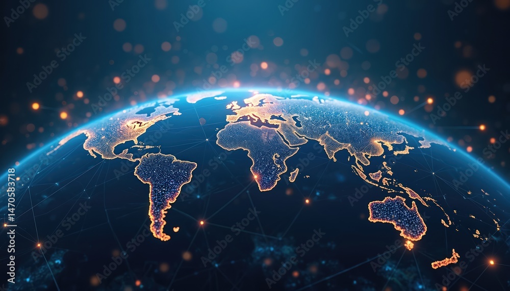 Poster illustration digital earth globe with network connections. worldwide business tech, cyberspace abstr