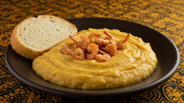 Delicious shrimp bob&oacute; recipe with bread brazilian cuisine seafood dish food photography and presentation