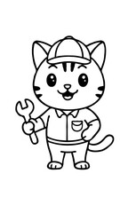 Cute Cartoon Cat Handyman Holding a Wrench &ndash; Character Illustration on White Background Generative AI