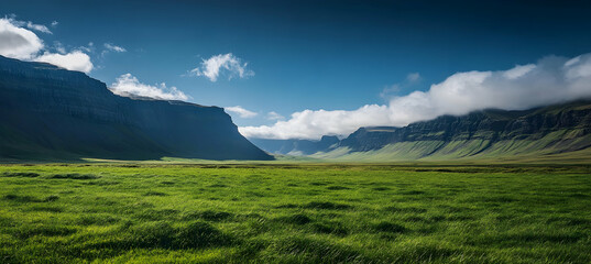 Fototapeta premium Green Field Valley Mountain Landscape