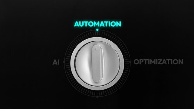 Automation in business with the help of Ai, 4k footage with knob turning and glowing. Automatic, business