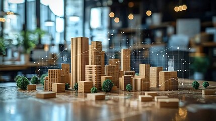 City model on table with overlayed data