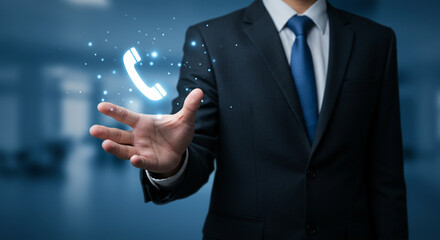 Businessman Contacting Digital Phone Icon Real estate business ,technology ,selling ,purchasing ,agreement ,$