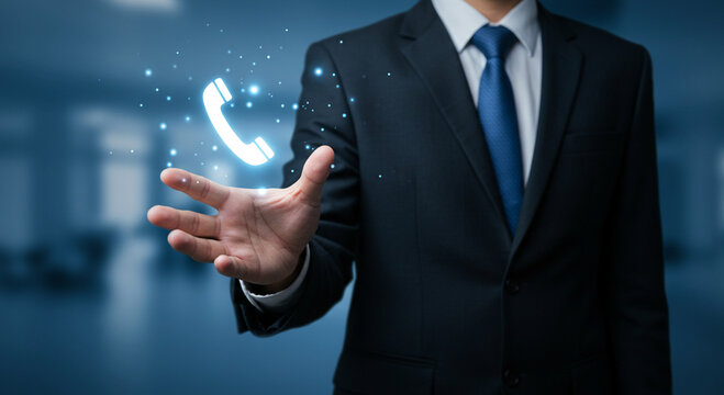 Businessman Contacting Digital Phone Icon Real estate business ,technology ,selling ,purchasing ,agreement ,$