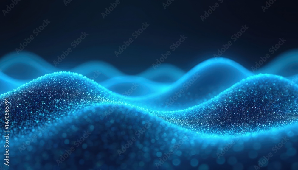 Poster Abstract digital background featuring glowing blue wave lines. Ideal for tech themes music events modern artwork. Dynamic energy motion creating futuristic vibe.