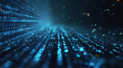 Abstract blue digital data stream, glowing lines and particles, creating a futuristic, technological background ideal for tech or digital concepts