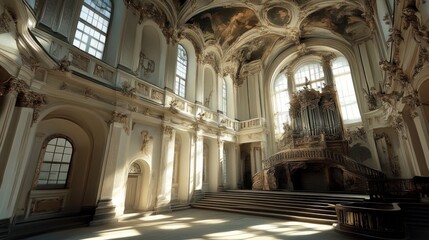 Obraz premium Interior view of a grand, historical church sanctuary.